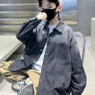 Boys Autumn Denim Shirt Black Long Sleeve Trendy