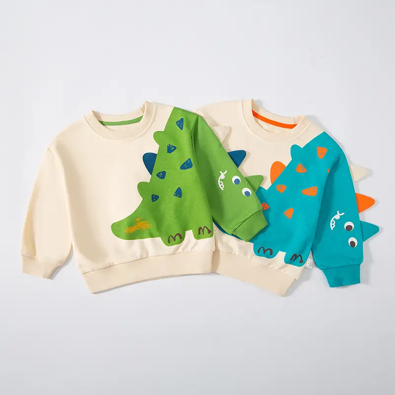 Kids Dinosaur Sweater Loose Fit Green Blue Medium - Image 3