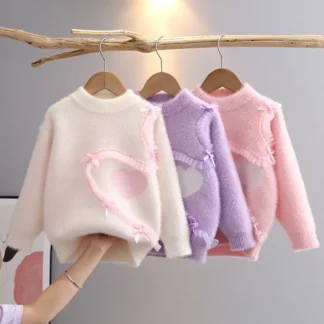 Girls Velvet Sweater Pink Purple White Winter Kids 3-6Y