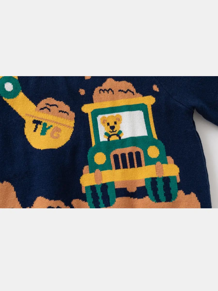 Boys Cotton Bear Sweater Navy Blue Winter Size 100 - Image 3