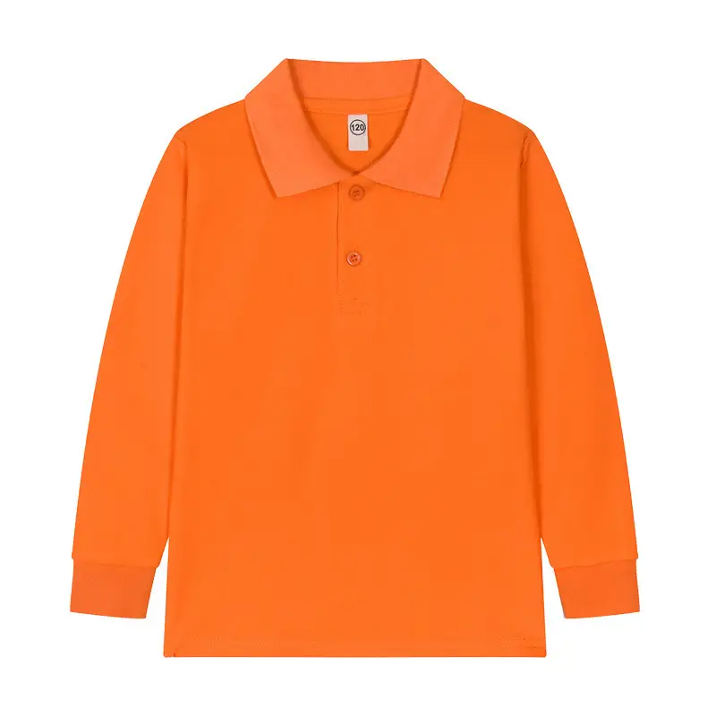 Kids Cotton Long Sleeve Polo Shirt Red 130CM - Image 4