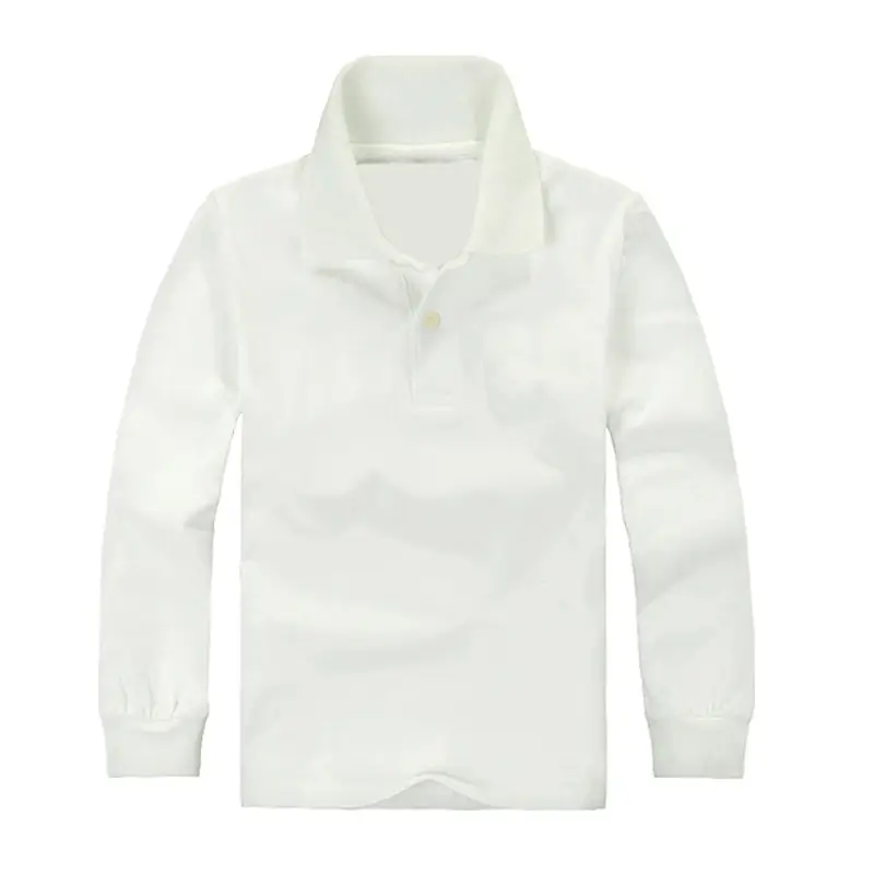 Kids Cotton Long Sleeve Polo Shirt Red 130CM - Image 5
