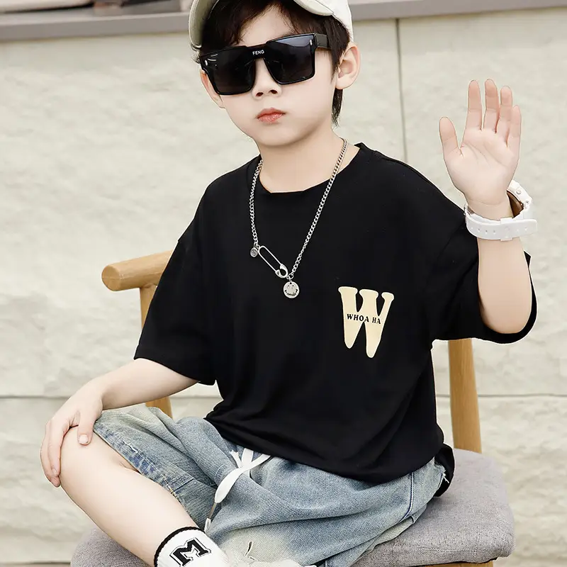 Boys Summer Cotton T-Shirt Black 90cm - Image 3