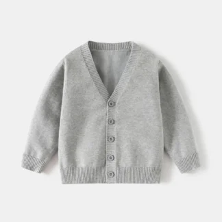 Children's Grey V-Neck Cardigan Spring Cotton Wool Coat