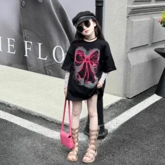 Girls Black Loose T-Shirt Summer Korean Style