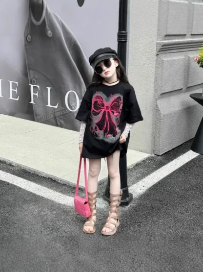 Girls Black Loose T-Shirt Summer Korean Style