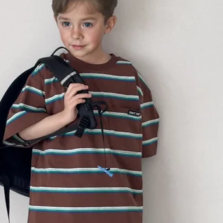 Children Striped T-Shirt Dark Brown Cotton Blend