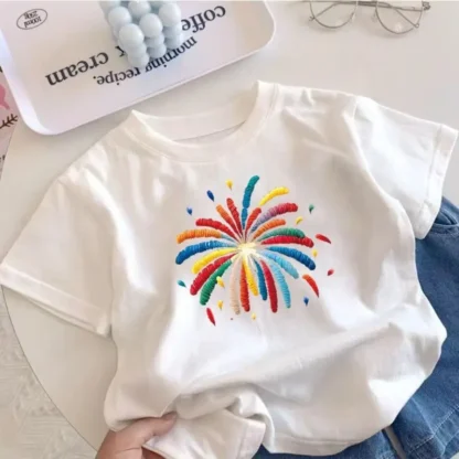 Children's Cotton Fireworks T-Shirt Summer Medium