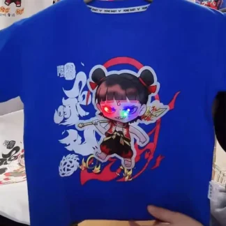 Kids Luminous Cartoon T-Shirt Blue Summer Cotton Medium Large