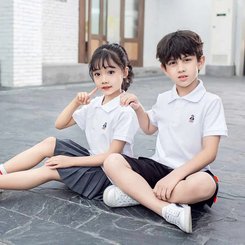 Kids Cotton Polo Shirt White Summer School Uniform - Image 3