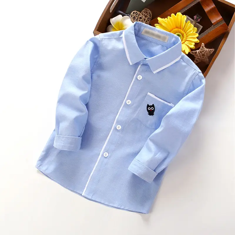 Blue Long Sleeve Boys Shirt Football Design Cotton Blend - Image 3