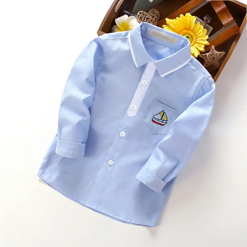 Blue Long Sleeve Boys Shirt Football Design Cotton Blend - Image 4