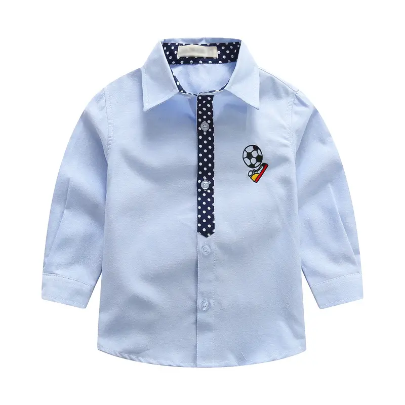 Blue Long Sleeve Boys Shirt Football Design Cotton Blend - Image 5