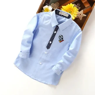 Blue Long Sleeve Boys Shirt with Soccer Patch