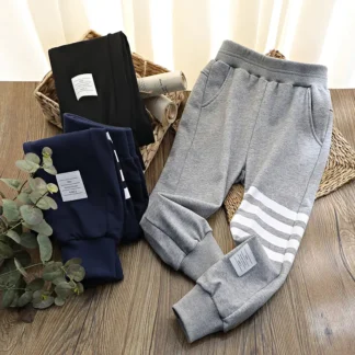 Kids Gray Knitted Pants Winter Warm Cotton Loose Fit