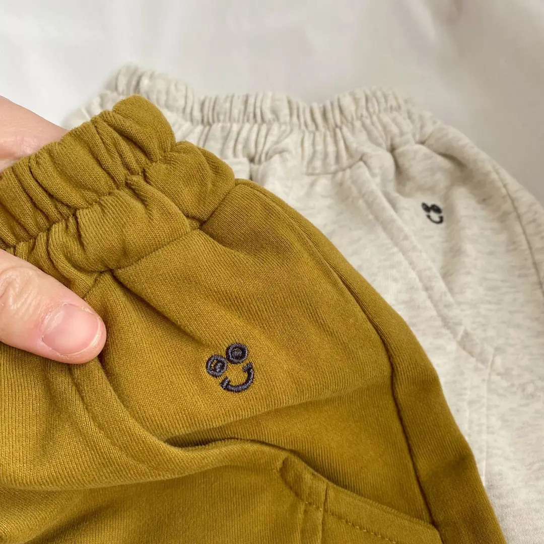 Kids Knitted Sweatpants White Flower Ash with Embroidery - Image 2