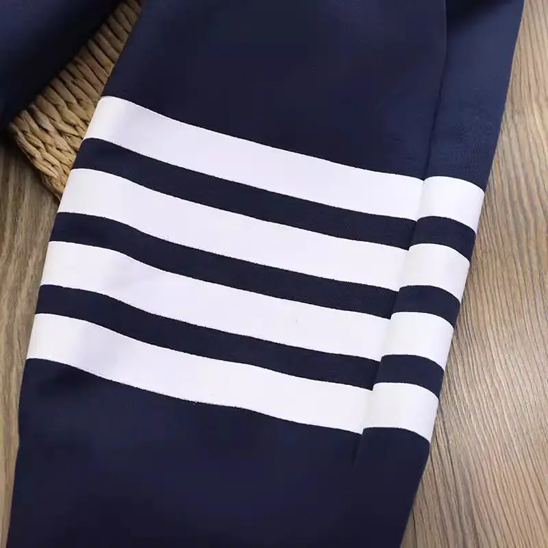 Kids Cotton Pants Gray White Stripes Winter Warm - Image 2