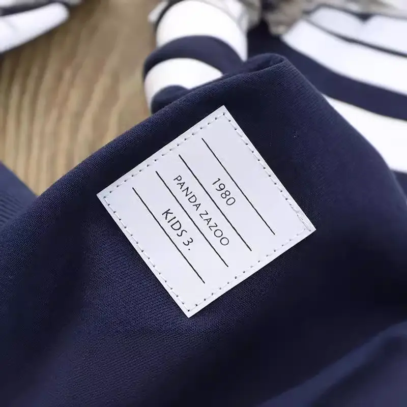 Kids Cotton Pants Gray White Stripes Winter Warm - Image 4