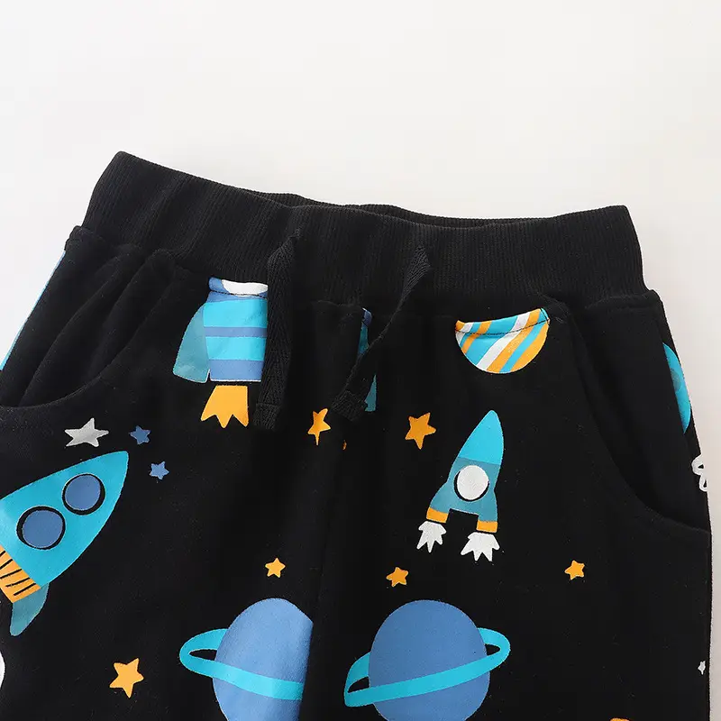 Kids Space Print Pants Black Elastic Waist - Image 3