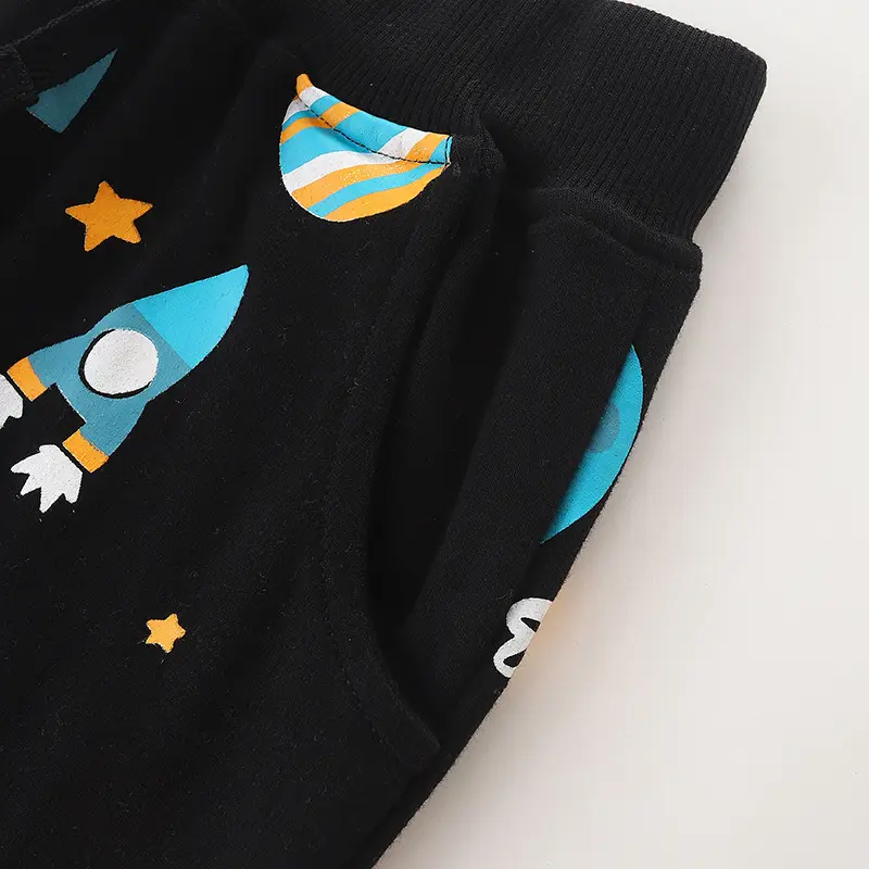 Kids Space Print Pants Black Elastic Waist - Image 4