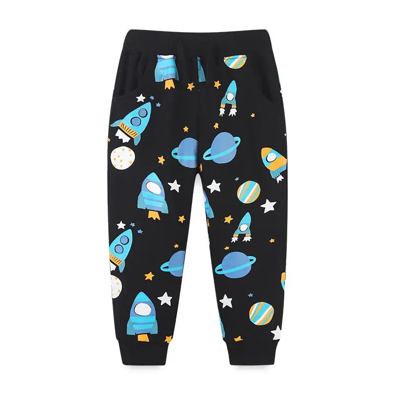 Kids Space Print Pants Black Elastic Waist - Image 5