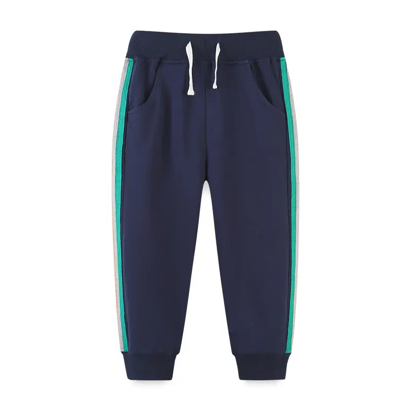 Kids Terry Pants Blue Green Stripes Elastic Waist - Image 2