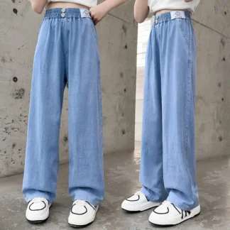 Wide Leg Denim Jeans Light Blue Summer Casual Fit