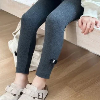 Black Korean-Inspired Leggings for Kids with Bow Detail