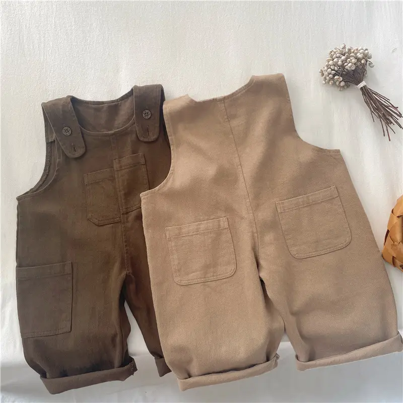 Brown Corduroy Strap Pant Set for Girls 2-5Y - Image 2