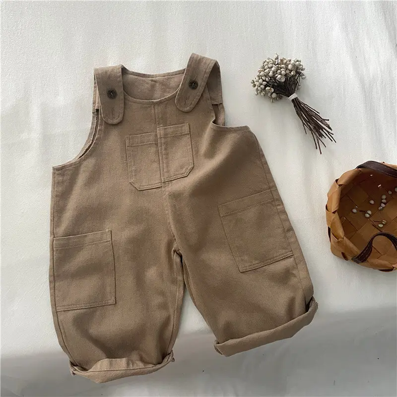 Brown Corduroy Strap Pant Set for Girls 2-5Y - Image 3