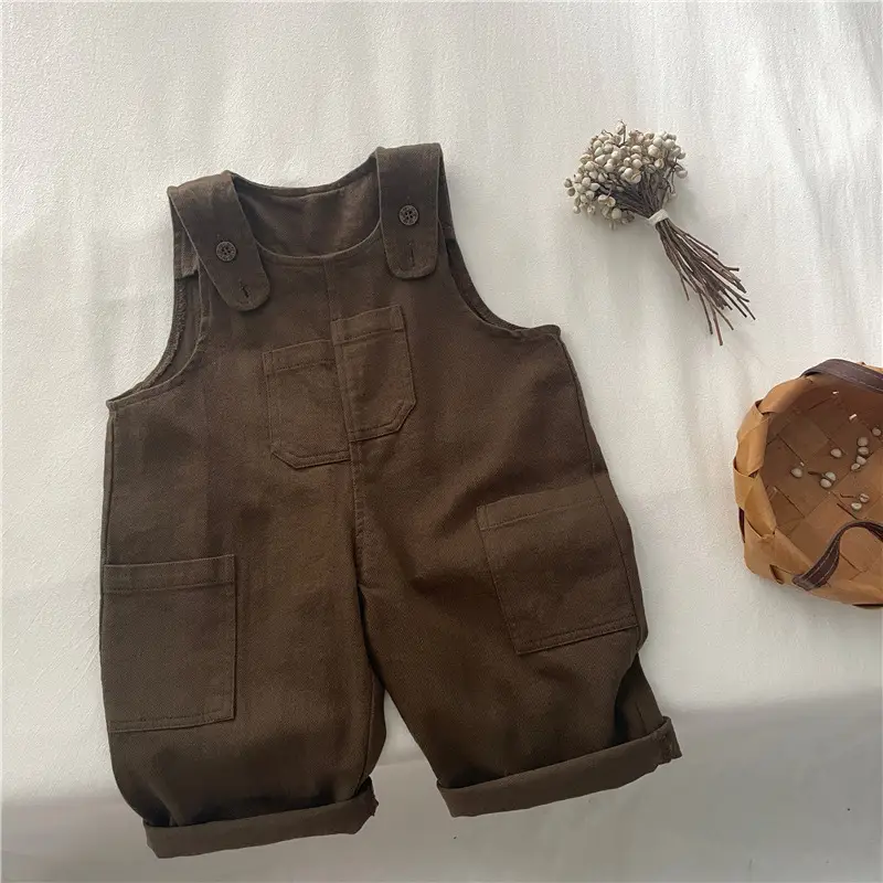 Brown Corduroy Strap Pant Set for Girls 2-5Y - Image 4
