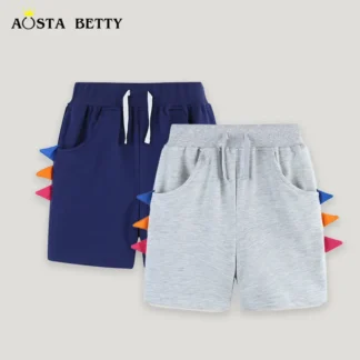 Dinosaur Dino Shorts Navy Grey Kids Knitted Summer Wear