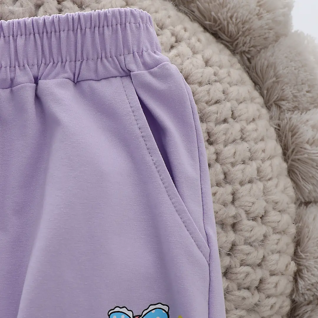 Kids Cotton Pants Summer Set Lavender Pink Gray Korean Design - Image 4