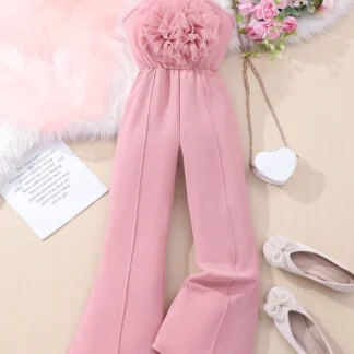 Pink Handmade Flower Trousers for Girls 7-12