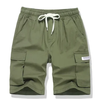Army Green Cargo Shorts for Kids with Drawstring Waist