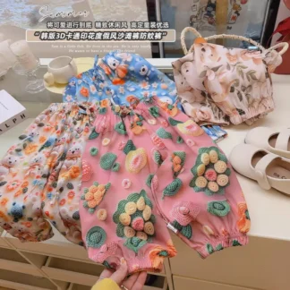 3D Printed Anti-Mosquito Pants for Kids, Pink Floral Design, Elastic Waist, Washable, Durable