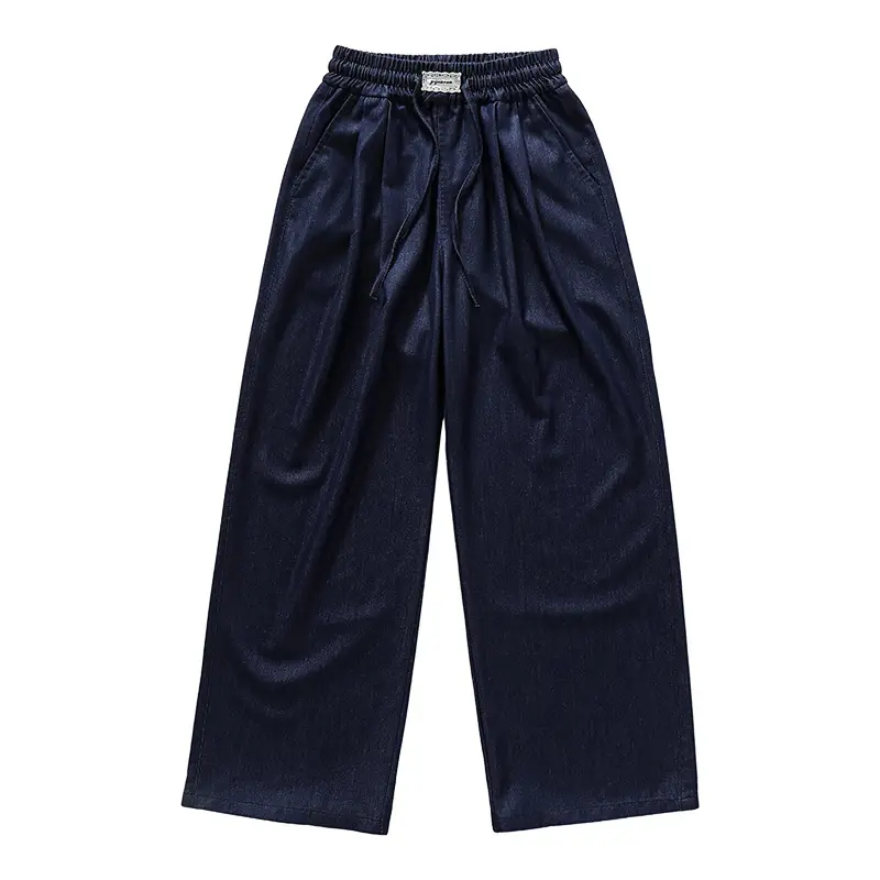 Girls Ice Silk Wide Leg Pants Dark Blue Summer - Image 5