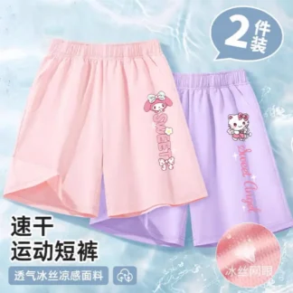 Ice Silk Mesh Shorts for Girls Pink Lavender 2-Pack