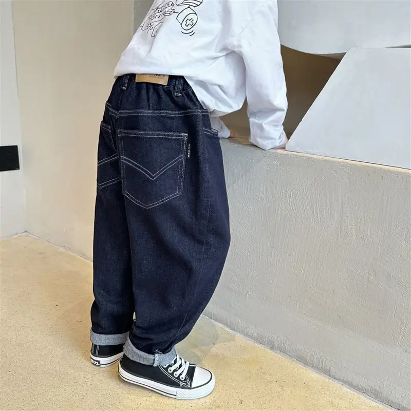 Dark Blue Wide Leg Spring Jeans for Boys