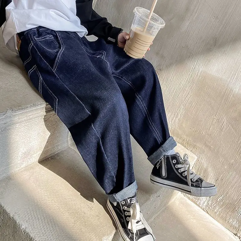 Dark Blue Wide Leg Spring Jeans for Boys - Image 2