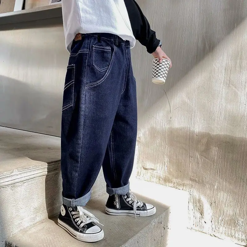 Dark Blue Wide Leg Spring Jeans for Boys - Image 3