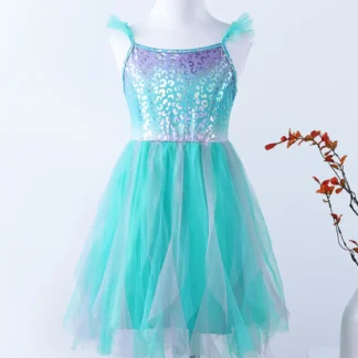 Lake Blue Sleeveless Tulle Dress for Girls Summer Party Wear