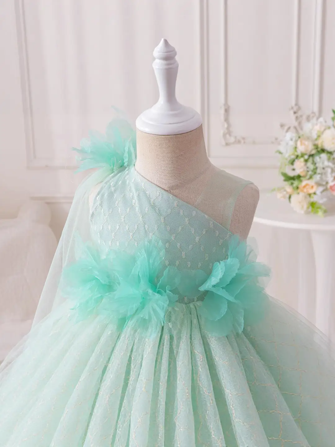 Light Green Tulle Princess Dress for Girls - Image 3