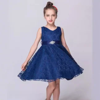 Blue Lace Princess Dress for Girls Wedding Birthday
