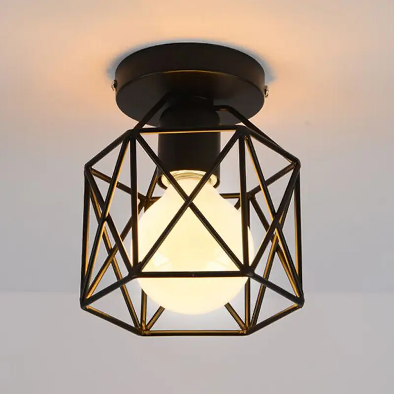 Modern Geometric Ceiling Lamp Black Wrought Iron LED - Image 2