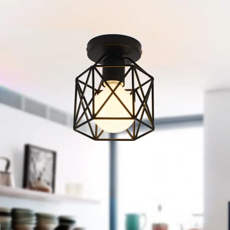 Modern Geometric Ceiling Lamp Black Wrought Iron LED - Image 3