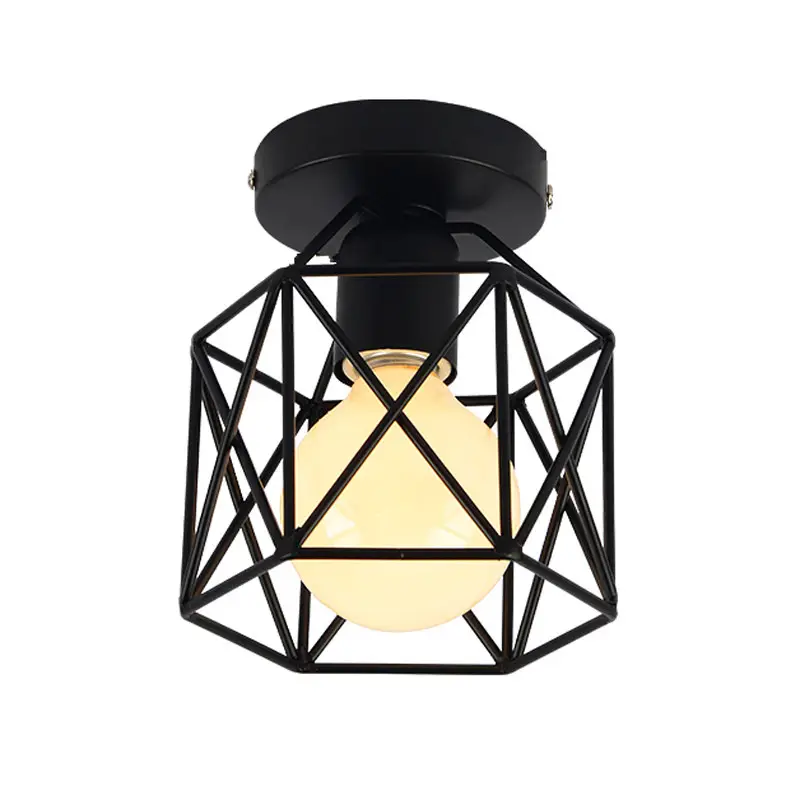 Modern Geometric Ceiling Lamp Black Wrought Iron LED - Image 5