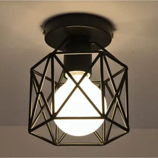 Modern Geometric Ceiling Lamp Black LED Warm Glow