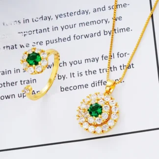 Green Zircon Ring & Pendant Set for Women