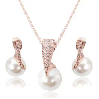 Rose Gold Pearl & Diamond Bridal Necklace Set